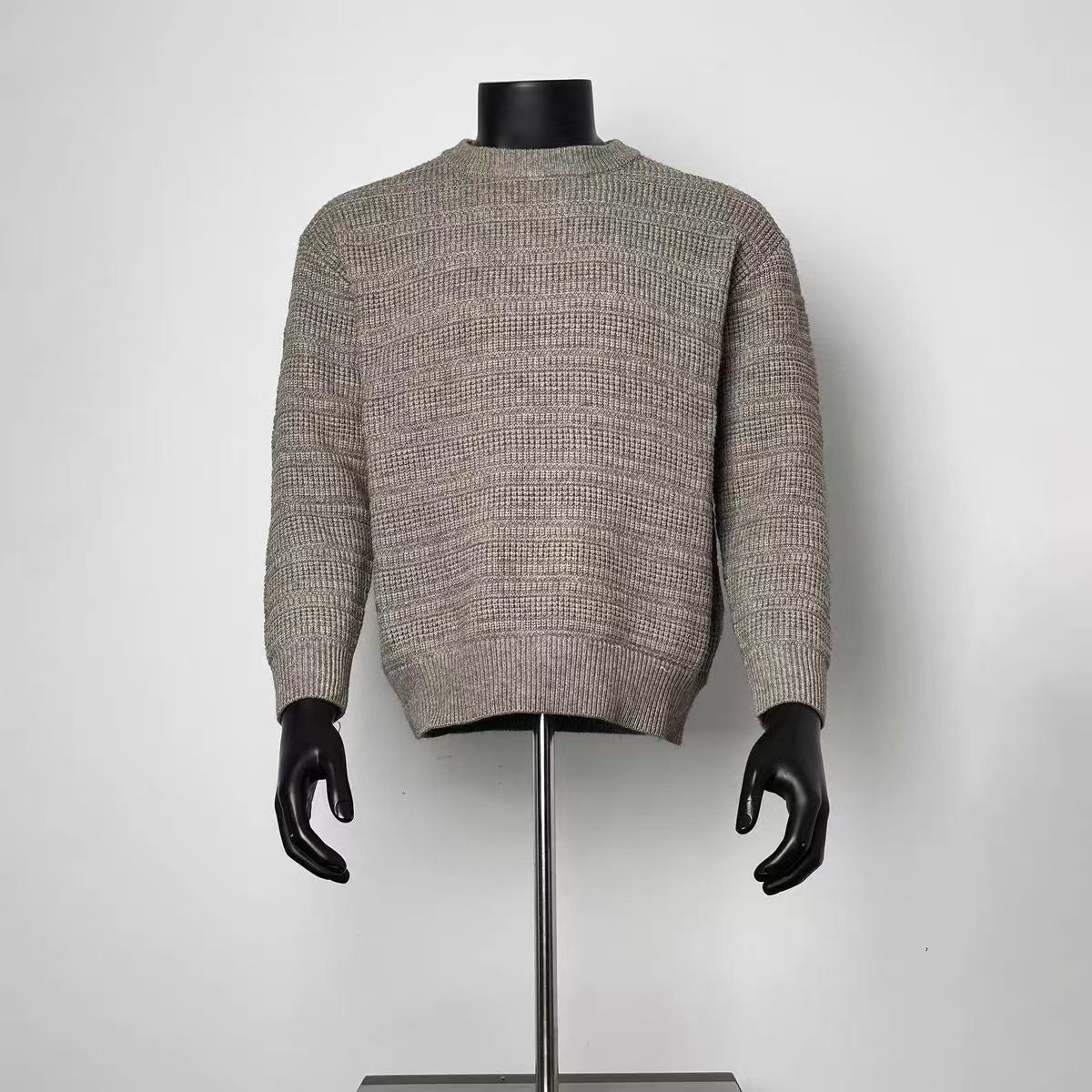 Loose Horizontal Textured Long Sleeve Knit Pullover