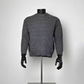 Men's Dark Grey Waffle Knit Crew Neck Sweater, Loose Horizontal Textured Long Sleeve Knit Pullover