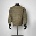 Men's Olive Green Waffle Knit Crew Neck Sweater, Loose Horizontal Textured Long Sleeve Knit Pullover