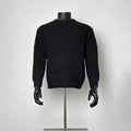 Men's Solid Black Waffle Knit Crew Neck Sweater, Loose Horizontal Textured Long Sleeve Knit Pullover