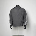 Men’s Dark Grey 3 White Striped Hooded Windbreaker Lightweight Zip Up Sport Jacket