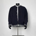 Men’s Dark Navy Faux Two-Piece Knit Cardigan Plaid Hem Cuff Layered Sweater Jacket