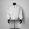 Minimalist Solid Gray Raglan Sleeve Henley Sweatshirt Relaxed Fit Basic Daily Pullover