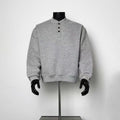 Men’s Heather Grey Henley Sweatshirt 3 Dark Button Split Neck Loose Cropped Pullover