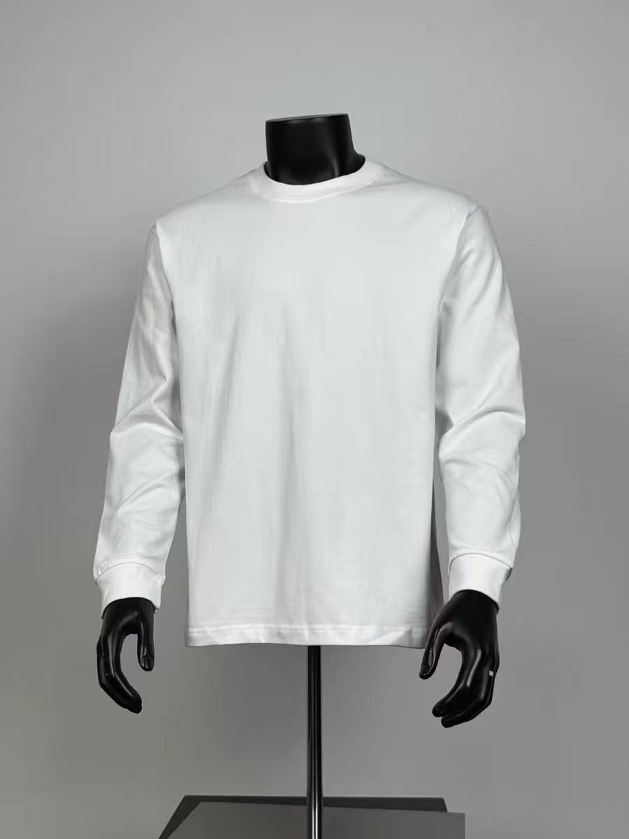 Men’s Solid White Crew Neck Long Sleeve T-Shirt Loose Fit Basic Cotton Base Layer Top