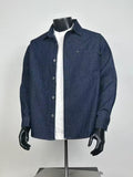 Men’s Raw Dark Indigo Denim Shirt Jacket Lapel Collar Single Chest Pocket Loose Overshirt