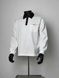 Contrast Black Collar Long Sleeve Polo Shirt with Stitch Pocket