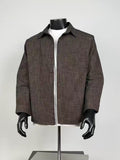 Men Vintage Textured Brown Long Sleeve Button Down Shirt With Chest Pocket