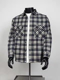 Men Navy White Plaid Long Sleeve Button Up Shirt with Double Chest Pockets