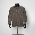 Men Vintage Brown Vertical Stripe Long Sleeve Button Down Shirt With Chest Pocket