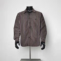 Men Burgundy Vertical Stripe Long Sleeve Button Down Shirt with Chest Pocket