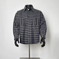Men Black Grey Plaid Long Sleeve Button Up Shirt with Double Chest Pockets