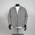 Men Mini Grey Grid Check Long Sleeve Button Up Shirt with Triangle Chest Pocket