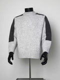 Men Two-Tone Grey Color Block Mock Neck Sweater Loose Long Sleeve Knit Jumper