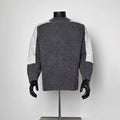 Men Dark Grey Color Block Mock Neck Knit Sweater Light Grey Splice Sleeve Loose Jumper