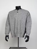 Men Heather Grey Waffle Knit Henley Sweater Loose Drop Shoulder Long Sleeve Jumper