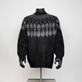Men Black Base Grey Fair Isle Yoke Fuzzy Mohair Crew Neck Sweater Loose Winter Knit Jumper