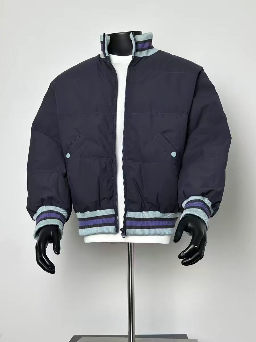 Men's Retro Stripe Collar Cropped Puffer Jacket