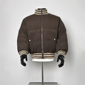Men's Vintage Stripe Rib Collar Cropped Puffer Bomber Jacket, Loose Zip Up Warm Winter Coat