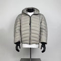 Men's Light Gray Horizontal Quilted Hooded Lightweight Puffer Jacket Loose Short Zip Up Winter Warm Coat