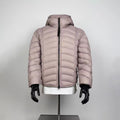 Men's Dusty Pink Horizontal Quilted Hooded Lightweight Puffer Jacket Loose Short Zip Warm Winter Coat