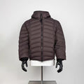Men's Dark Coffee Horizontal Quilted Hooded Lightweight Puffer Jacket Loose Short Zip Warm Winter Coat