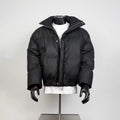 Men's Oversized Black Stand Collar Cropped Bomber Puffer Jacket Dual Zip