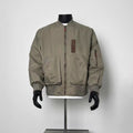Men's Khaki Classic MA1 Bomber Flight Jacket Rib Stand Collar Multi Pocket Loose Vintage Military Work Coat