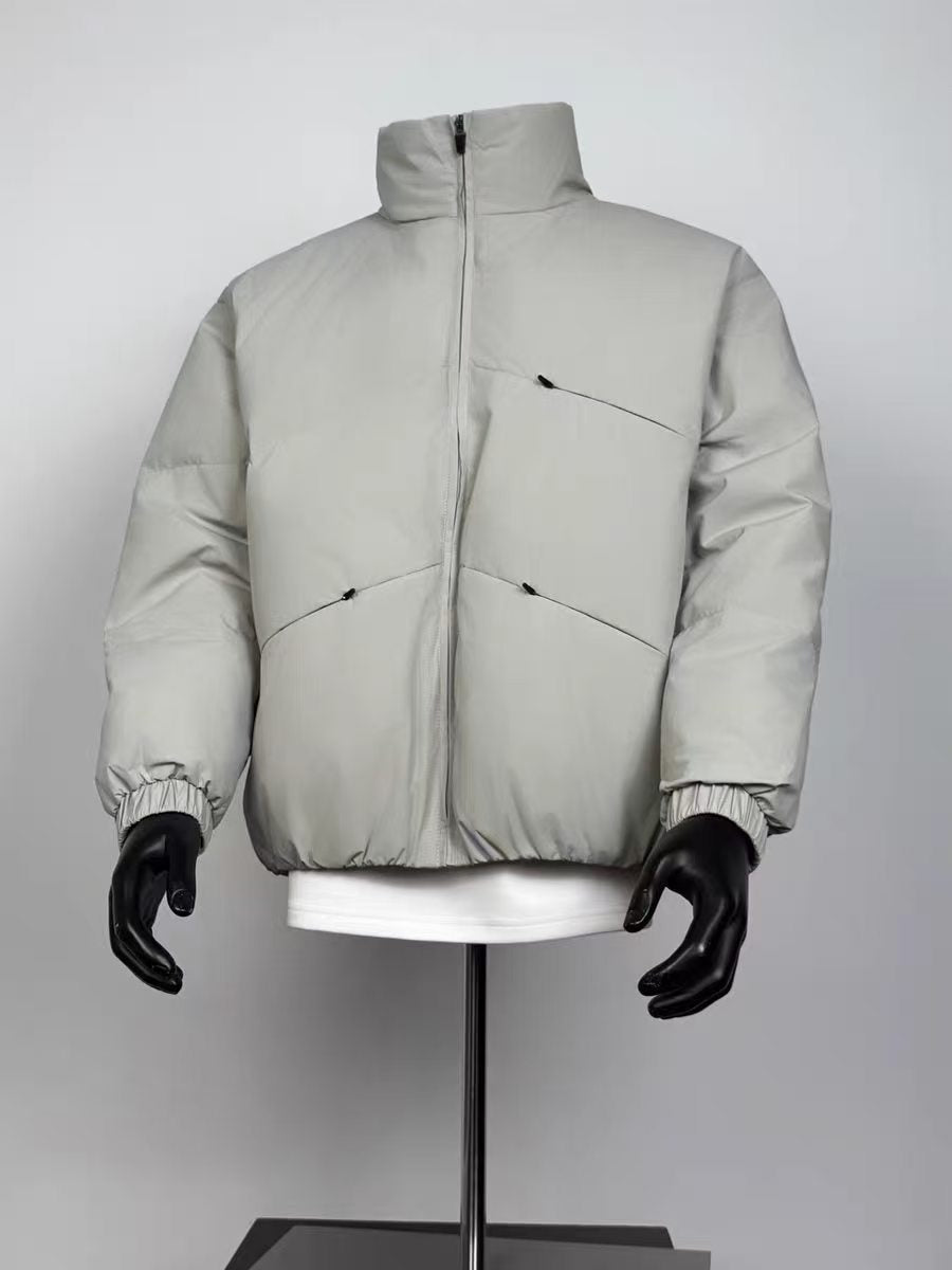 Men's Minimalist Stand Collar Puffer Jacket, Lightweight Loose Zip Up Winter Coat