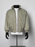 Vintage Washed Cotton Harrington Jacket Men, Stand Collar Zip Up Casual Bomber Coat