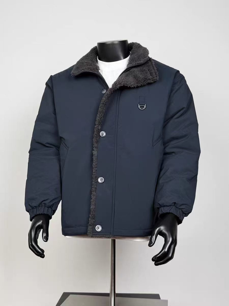 Double-Sided Wear Sherpa Collar Padded Jacket for Men, Elastic Cuff Coldproof Outerwear