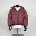 Men's Burgundy Cropped Hooded Puffer Jacket, Zip Up Lightweight Warm Winter Coat