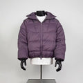 Dusty Purple Cropped Hooded Puffer Jacket Men, Geometric Quilted Zip Up Winter Coat