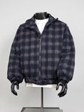 Retro Checked Loose Boxy Jacket, Elastic Cuff Warm Flannel Lined Outerwear