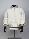 Vintage Cream Fleece Collar Flight Jacket Men Ruched Sleeve Loose Cropped Padded Outerwear