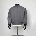 Men’s Dark Grey Ripstop Light Padded Stand Collar Bomber Jacket Elastic Cuff Warm Wind Coat