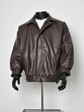 Retro Coffee PU Leather Flight Jacket Men Lapel Snap Collar Loose Cropped Relaxed Outerwear