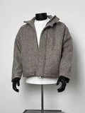 Men’s Heather Gray Bouclé Wool Blend Stand Collar Padded Bomber Jacket Zip Warm Winter Coat